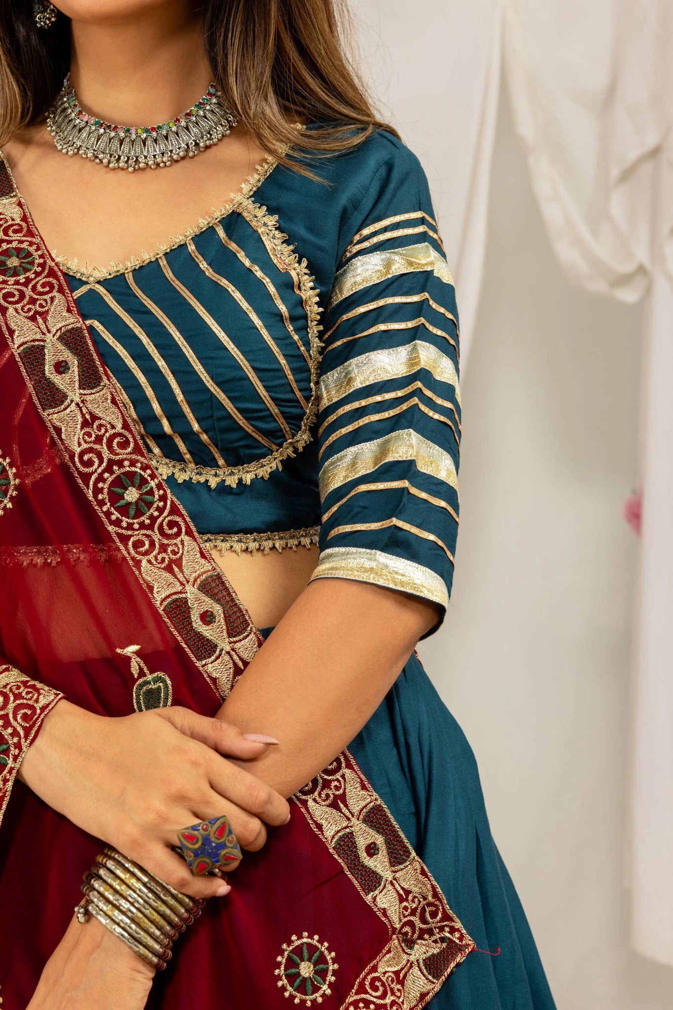 Rama Blue Gota Work Lehenga Another Front View – KL202 – Kalyanja